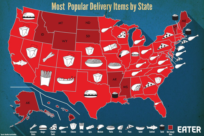 Illustration for article titled Hey, who ordered this map of the most-delivered food in almost every state?